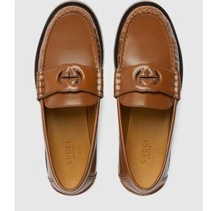 Gucci Women's Brown Interlocking G’s Leather Loafers